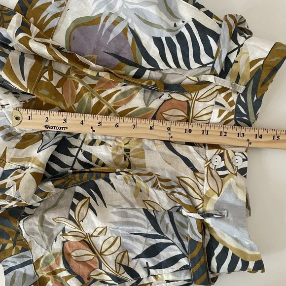 Cynthia Rowley 100% Linen Paperbag Floral Leaf Shorts Sz M Resort Tropical Boho - Picture 10 of 11
